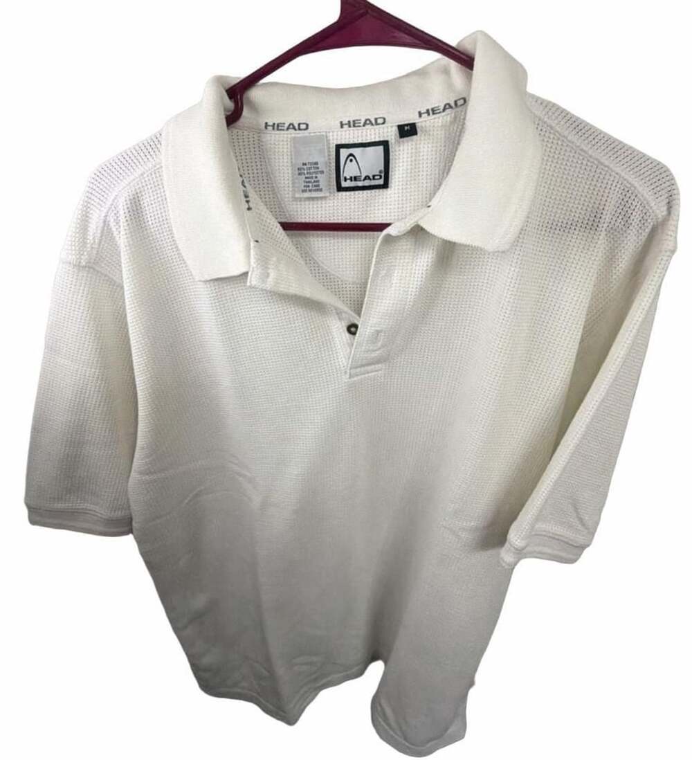 Head White Waffle Knit Short Sleeve Polo Shirt Men's Size M